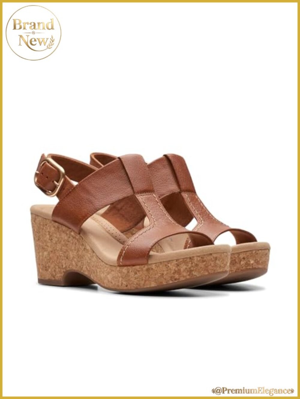 Women's Tan Leather Wedge Sandals Adjustable Heel Comfort Foam Footbed